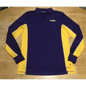 Chillwear LSU College Polo Pullover Shirt Long Sleeve Purple & Yellow Size Small